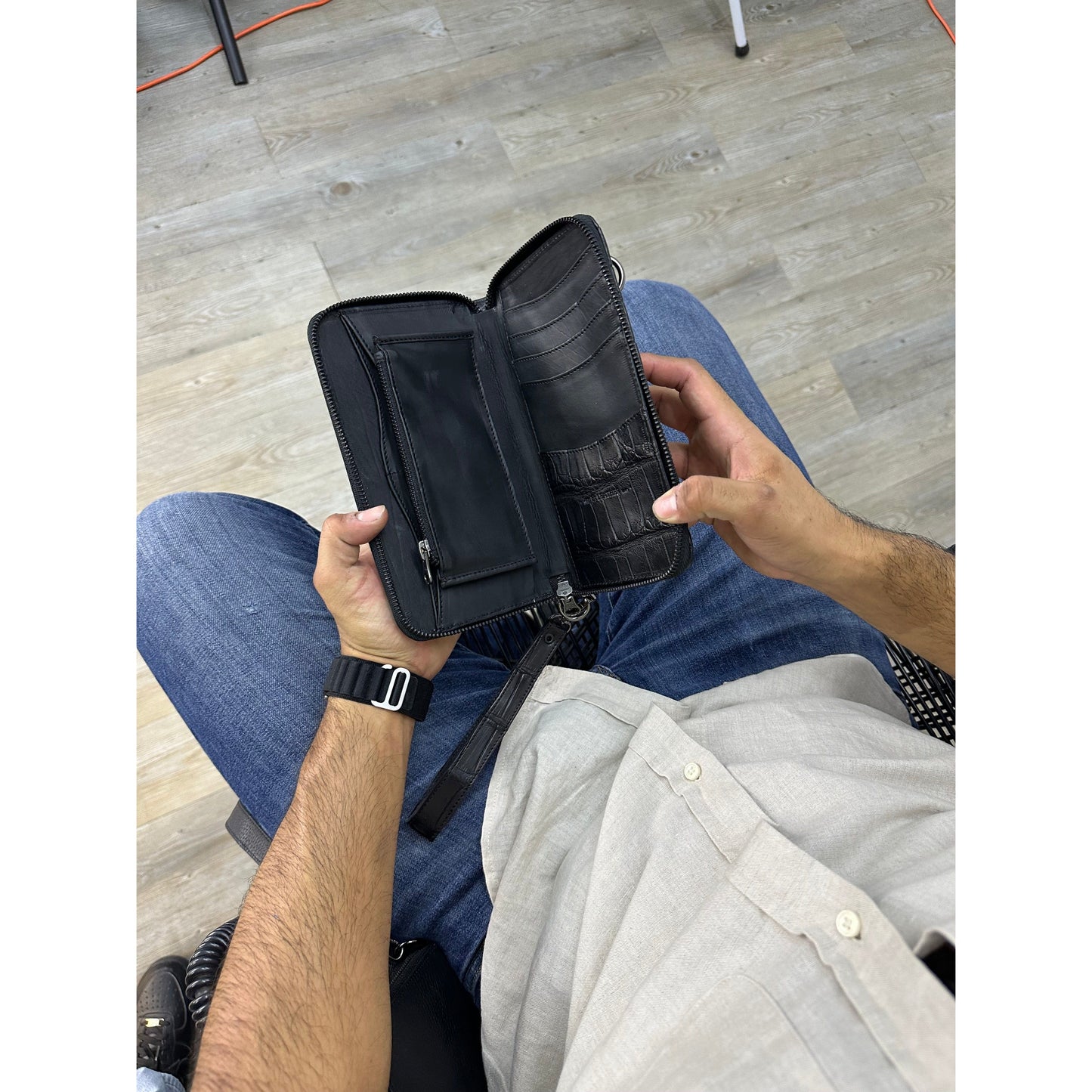 Cartera/Neceser Large Walker 1C cocodrilo genuino negro