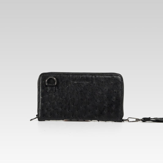 Cartera/Neceser Large Walker 1C avestruz genuina negra