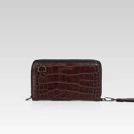 Cartera/Neceser Large Walker 1C cocodrilo genuino cafe caoba