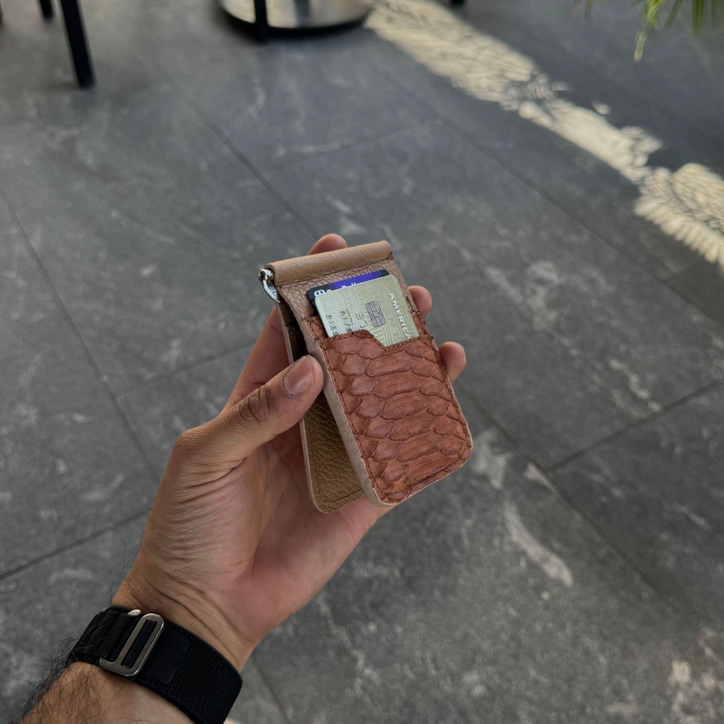 Billetera clip cesar serpiente pithon Genuino Peach.