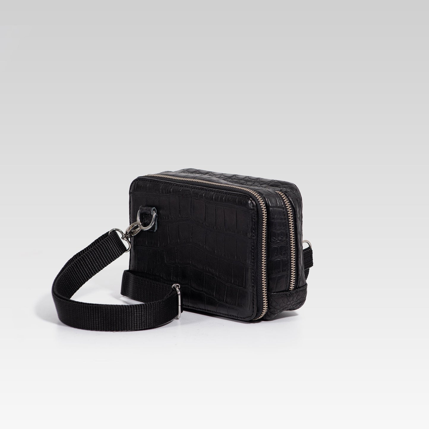 Bandolera César piel cocodrilo genuino negro