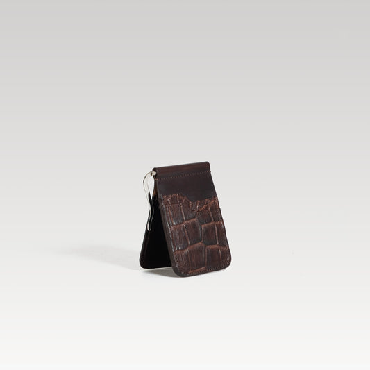Billetera de Clip Cocodrilo Genuino Cafe