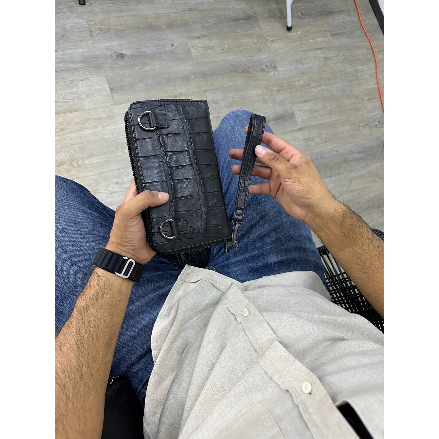 Cartera/Neceser Large Walker 1C cocodrilo genuino negro