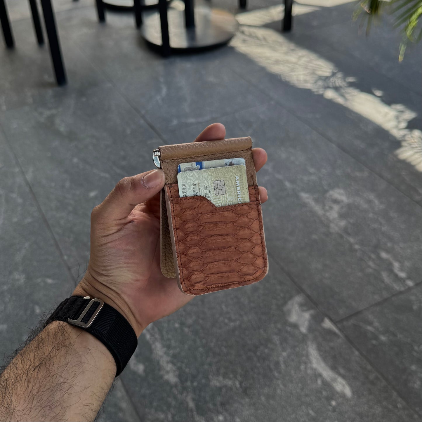 Billetera clip cesar serpiente pithon Genuino Peach.