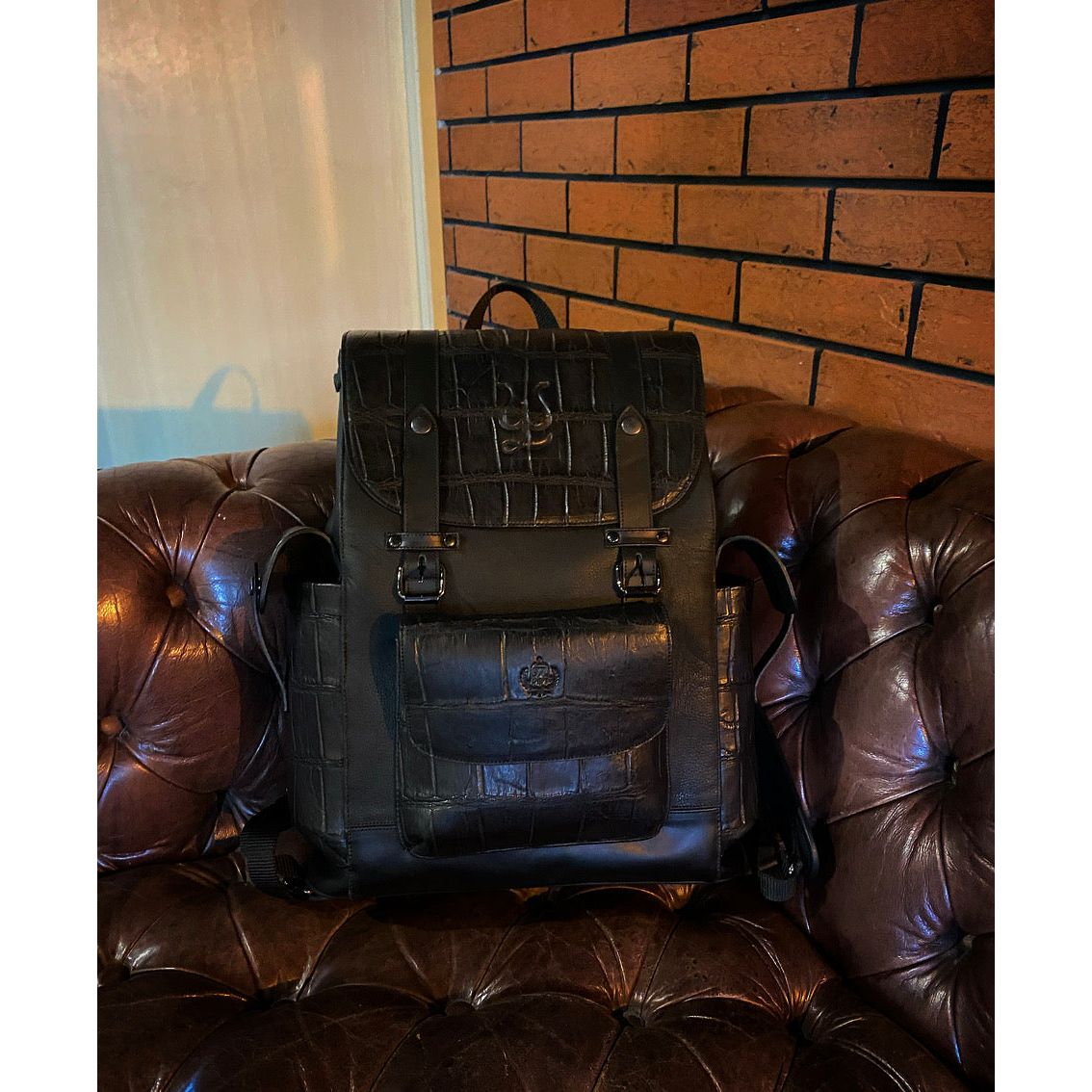 Backpack black Cocodrilo Genuino