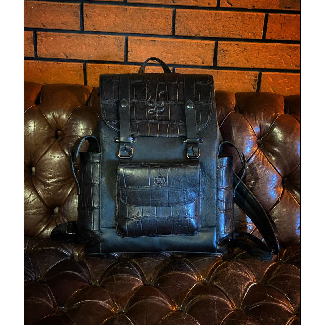 Backpack black Cocodrilo Genuino
