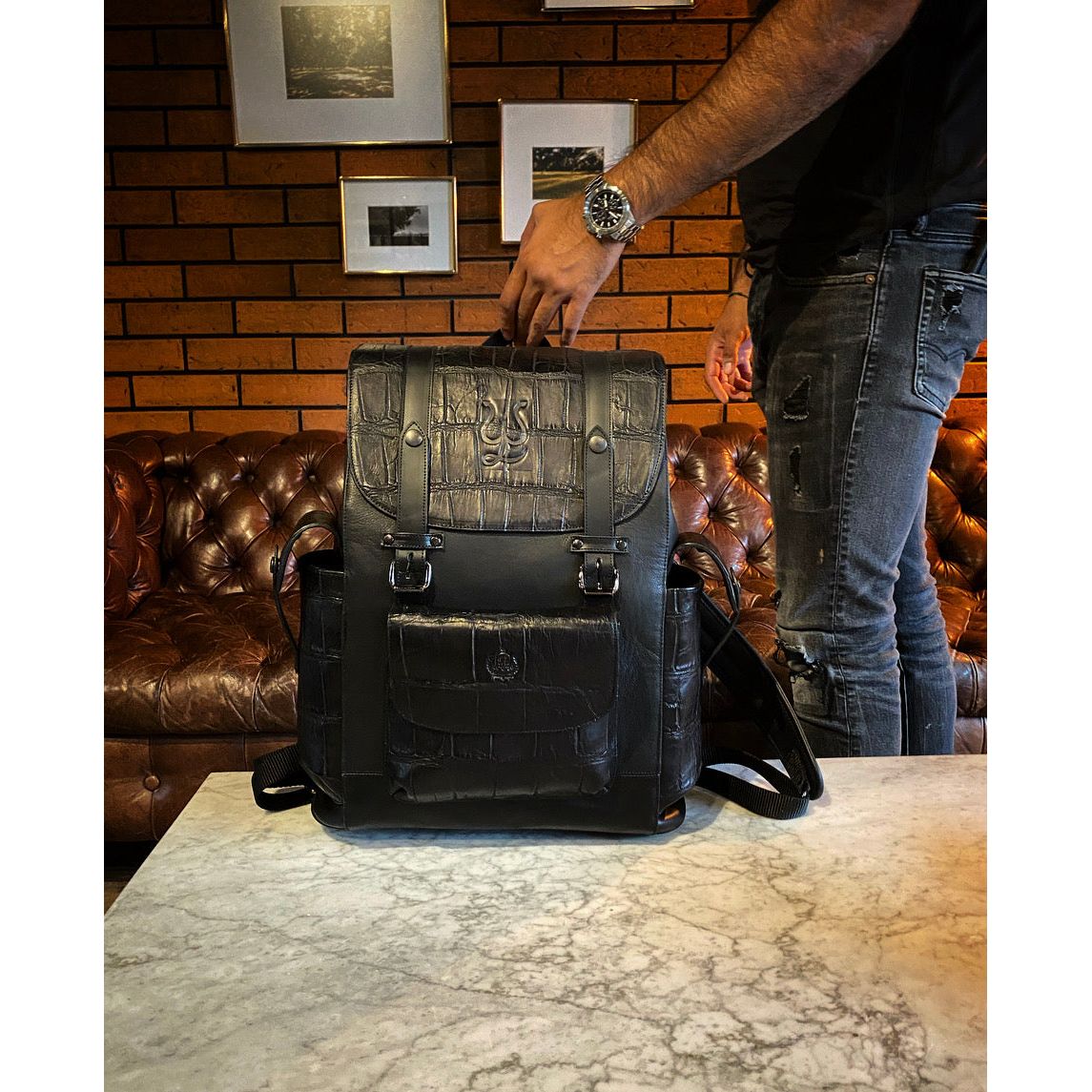 Backpack black Cocodrilo Genuino