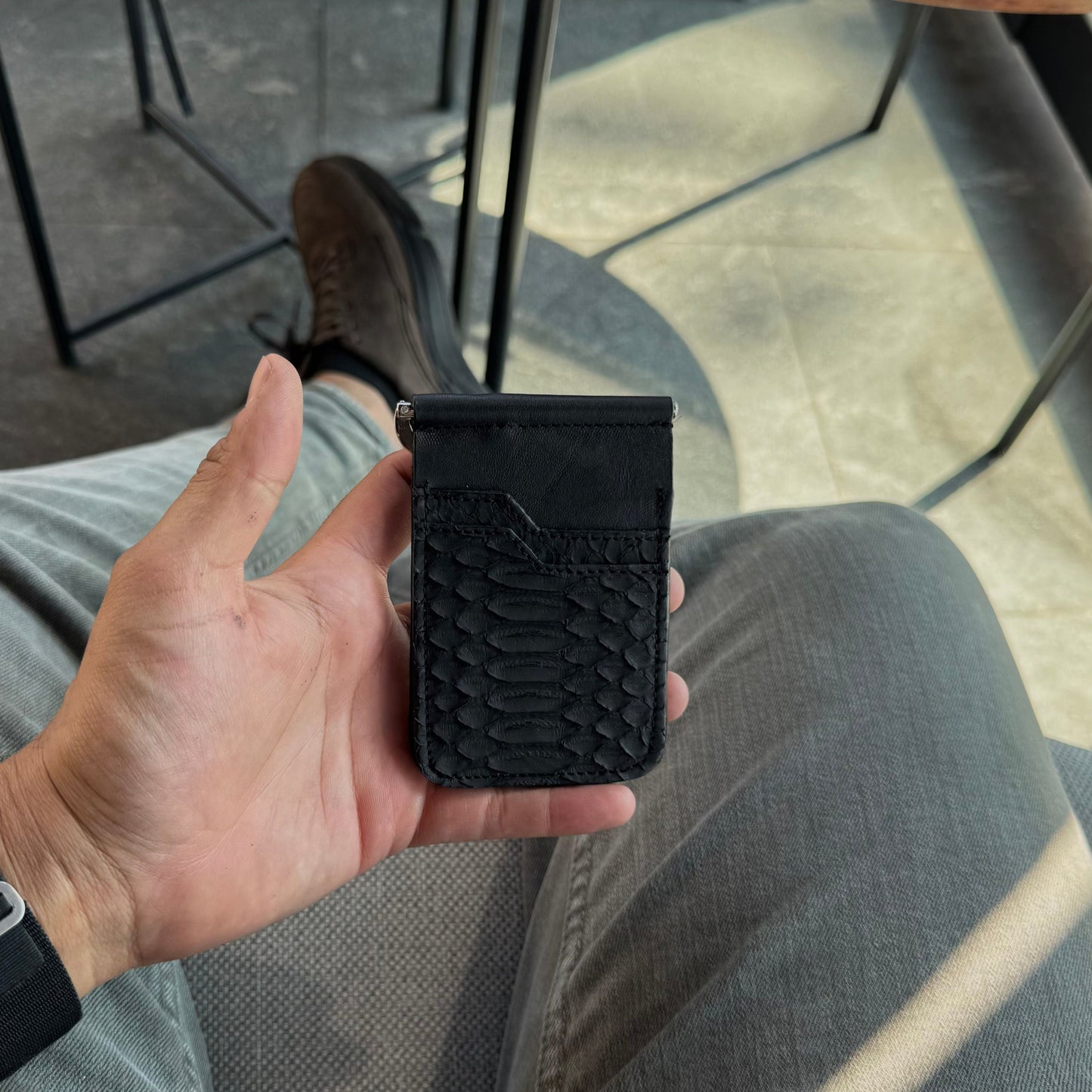 Billetera clip cesar serpiente pithon Genuino Black.