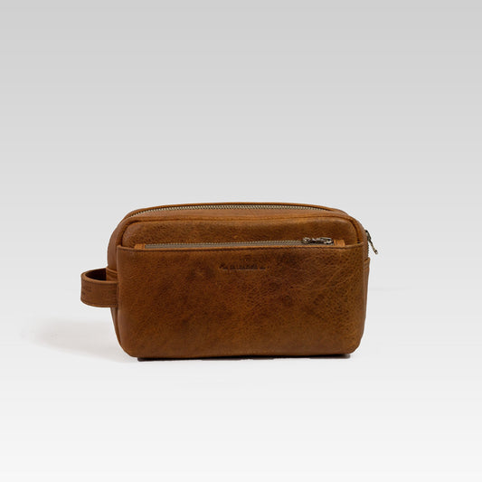 Neceser Diego en piel de bisonte café miel