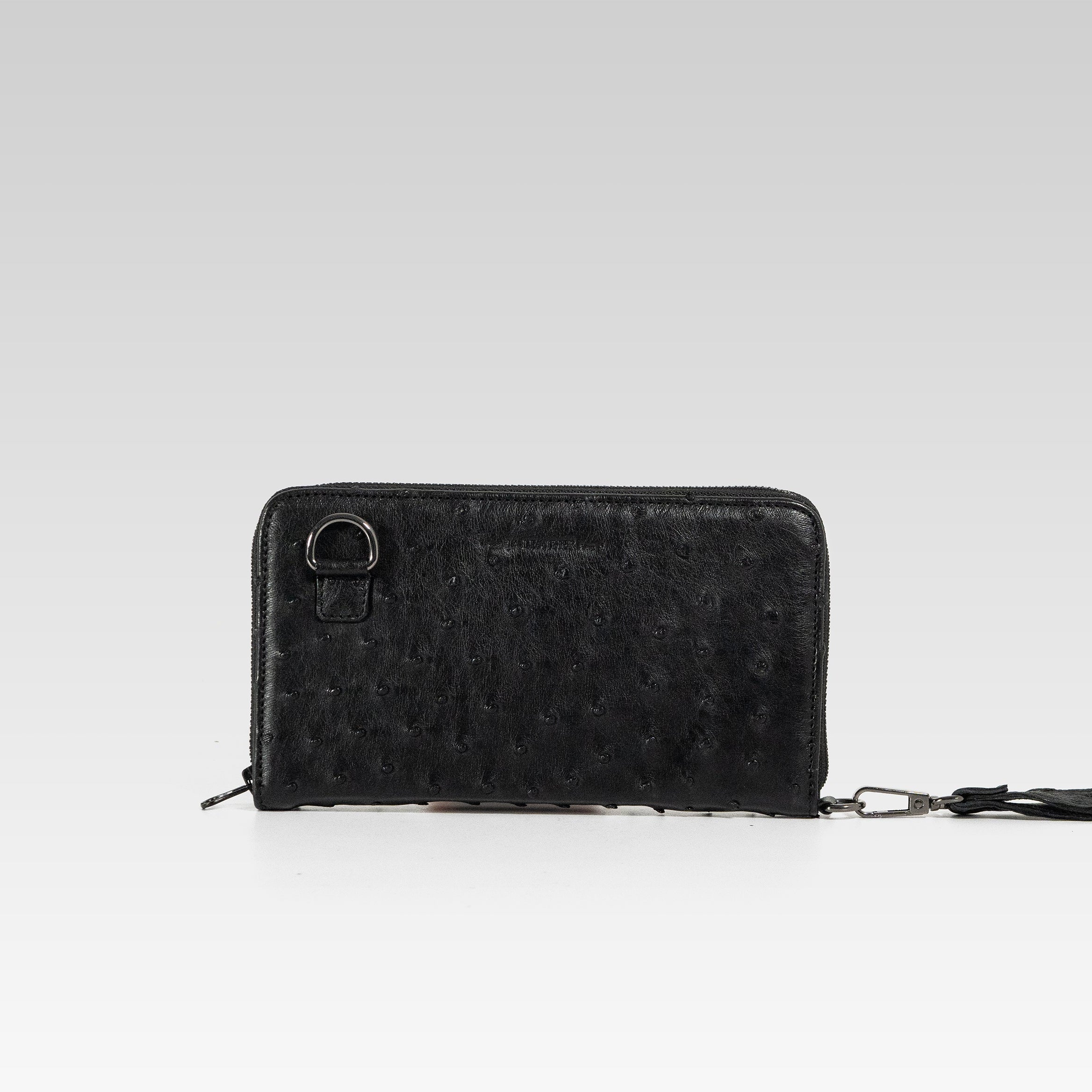 Cartera/Neceser Large Walker 1C avestruz genuina negra