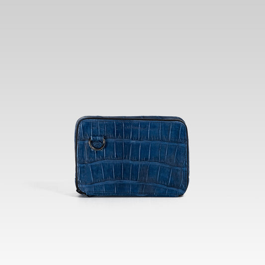 Bandolera César piel cocodrilo genuino azul