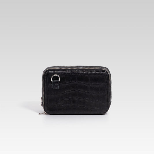 Bandolera César piel cocodrilo genuino negro