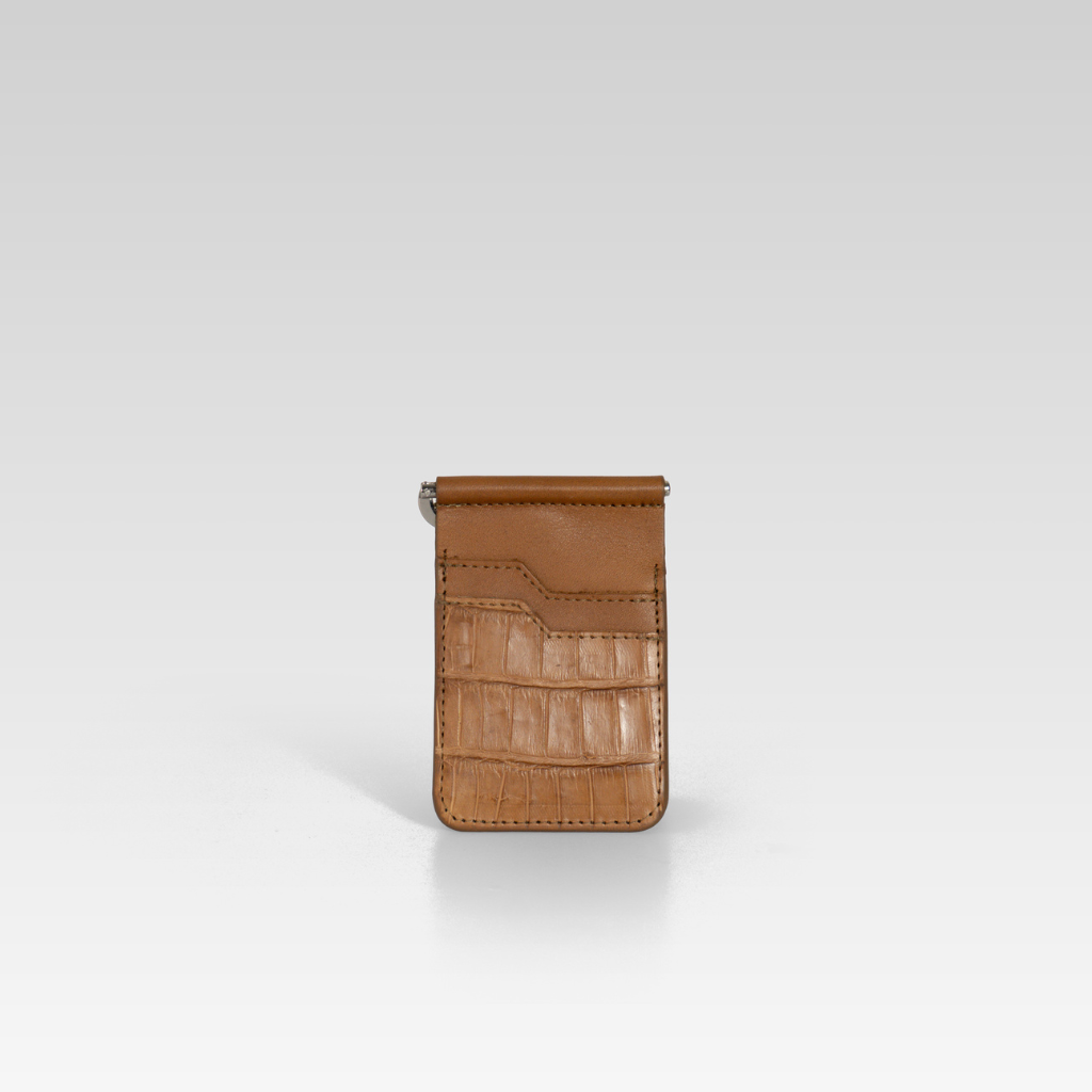 Billetera clip de piel de cocodrilo para hombre César miel