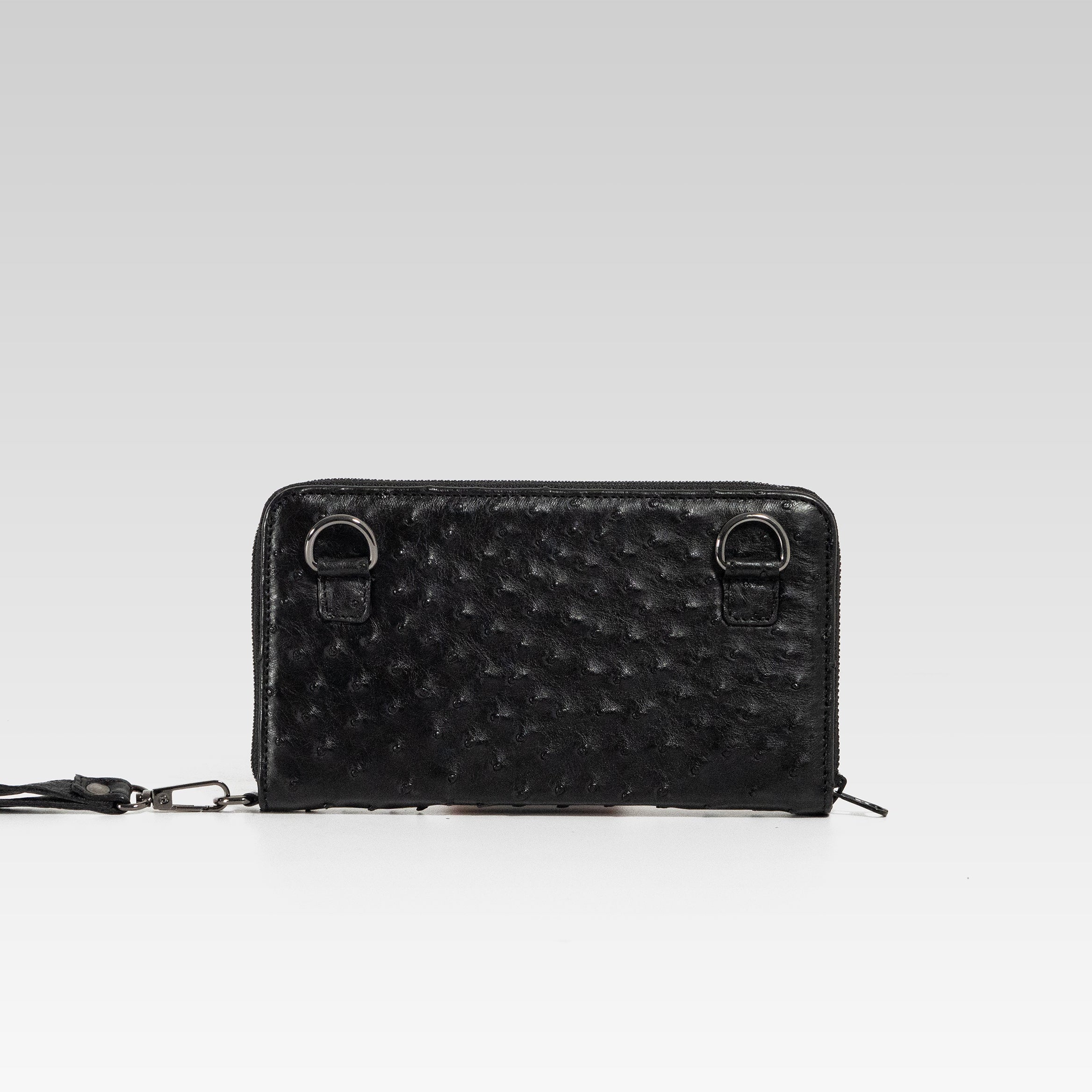 Cartera/Neceser Large Walker 1C avestruz genuina negra