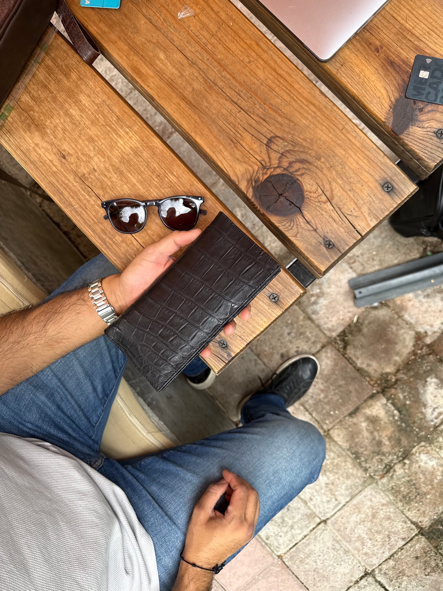 Billetera XL Cocodrilo genuino negro