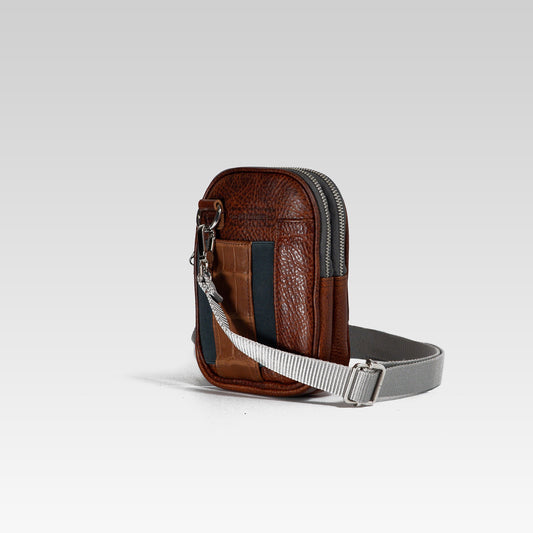 Bandolera mini Augusto Bisonte cafe caramell/Cocodrilo
