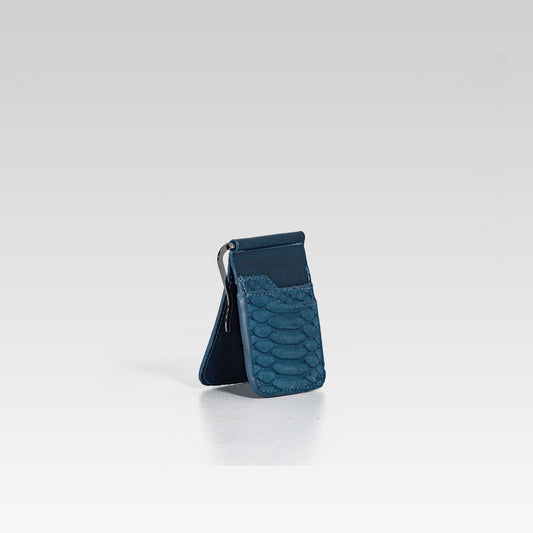 Billetera de clip César serpiente pithon Genuino blue.