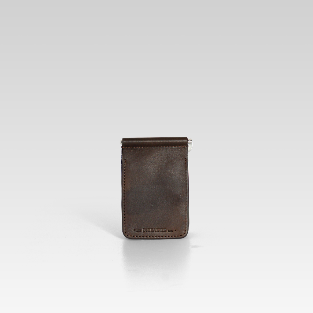 Billetera clip de piel de cocodrilo para hombre César café