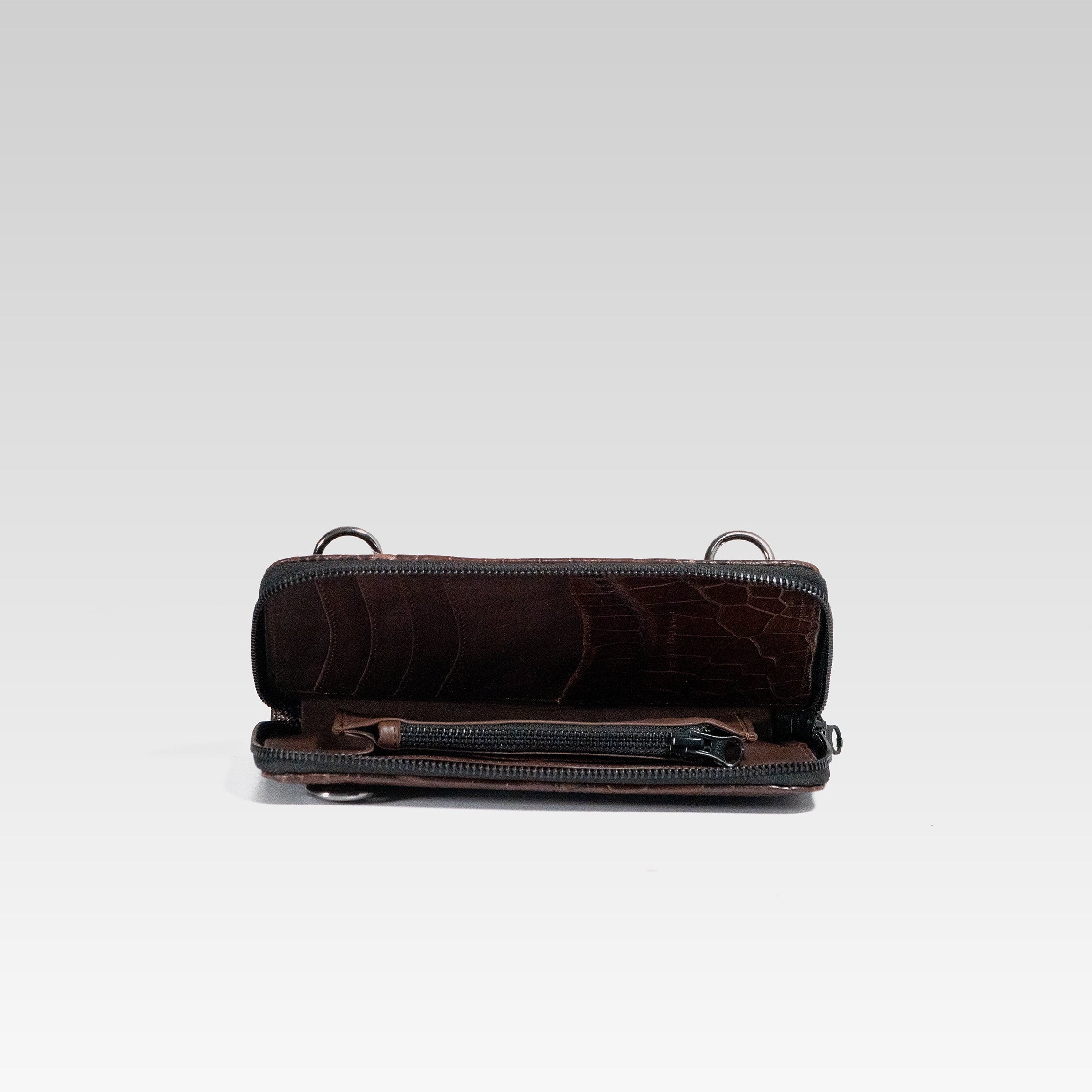 Cartera/Neceser Large Walker 1C cocodrilo genuino cafe caoba
