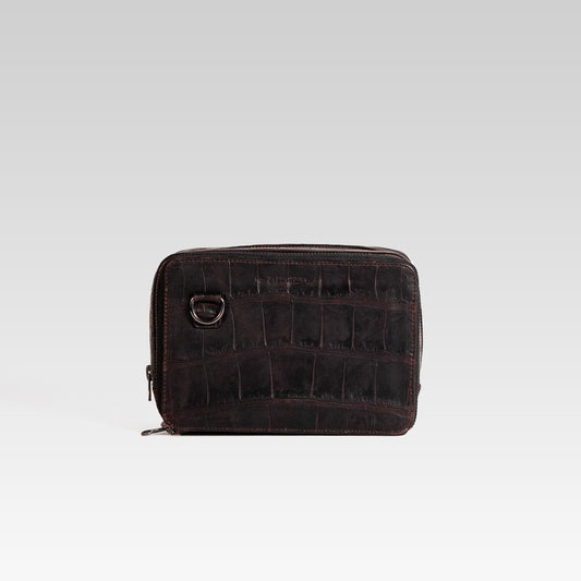 Bandolera César piel cocodrilo genuino Café