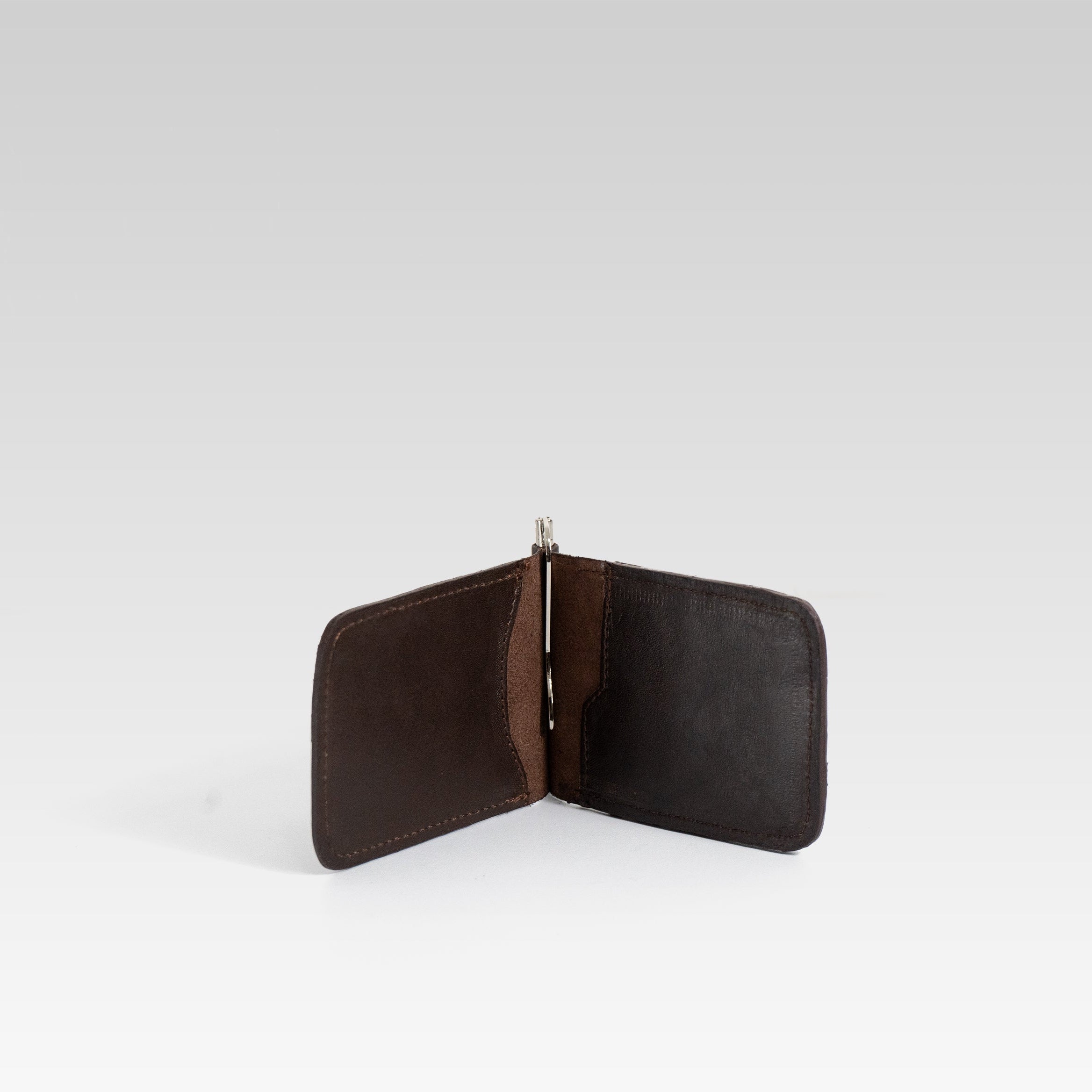 Billetera de Clip Cocodrilo Genuino Cafe
