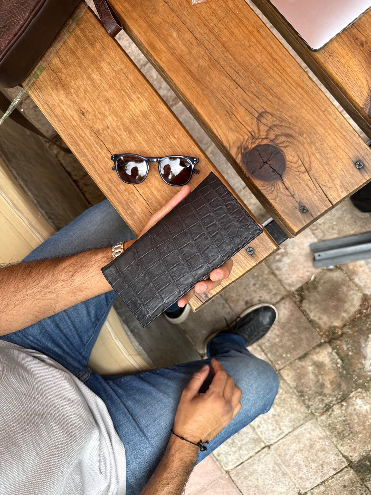 Billetera XL Cocodrilo genuino negro