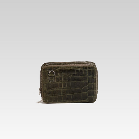 Bandolera César piel cocodrilo genuino Verde Olivo
