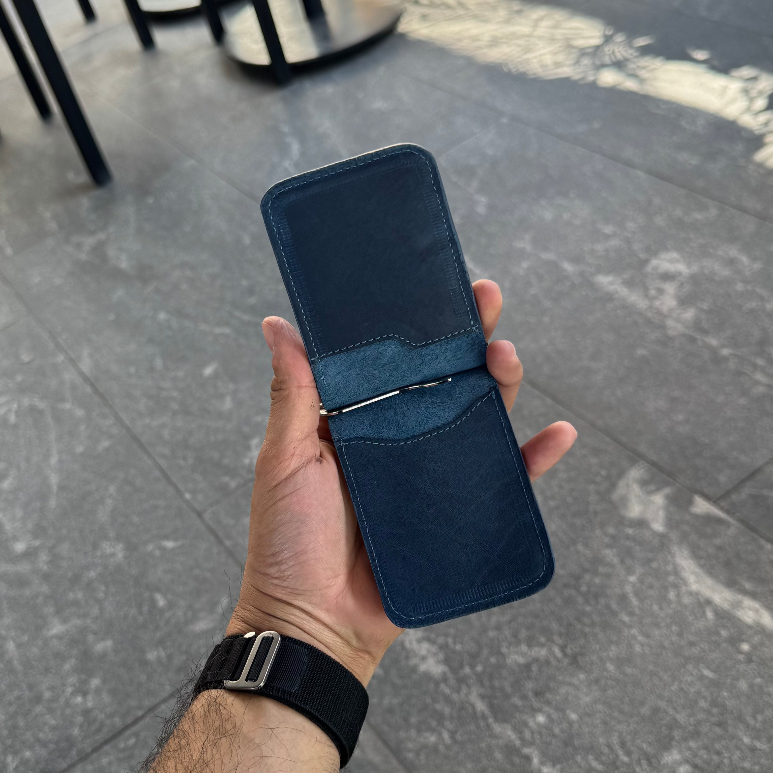 Billetera de Clip Cocodrilo Genuino blue.