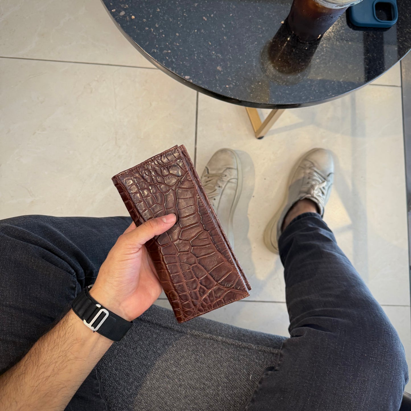 Billetera XL Cocodrilo genuino café