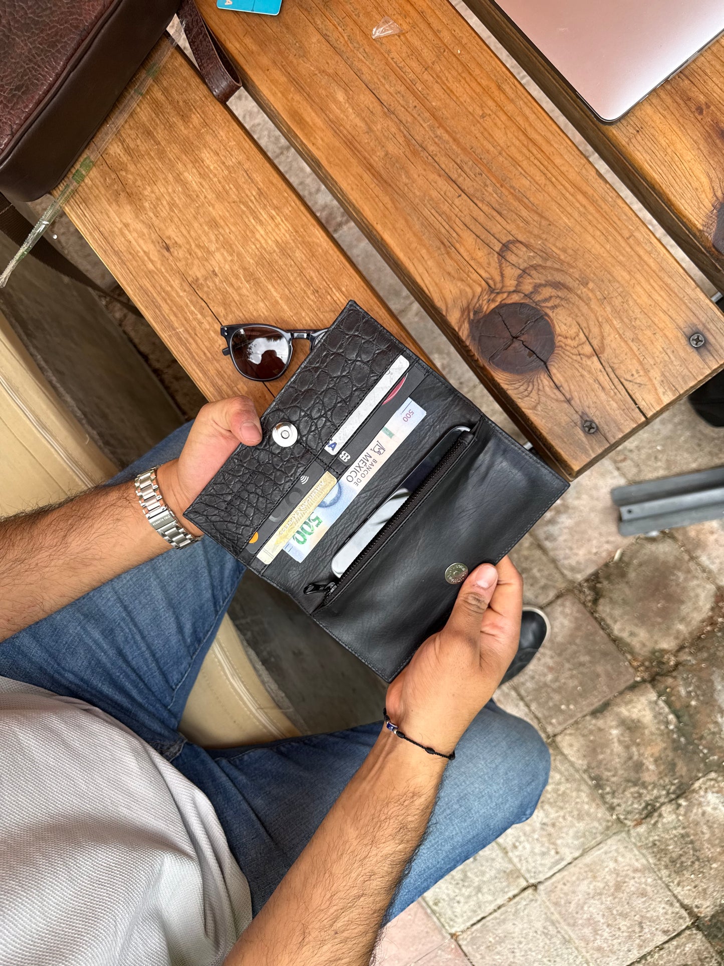 Billetera XL Cocodrilo genuino negro