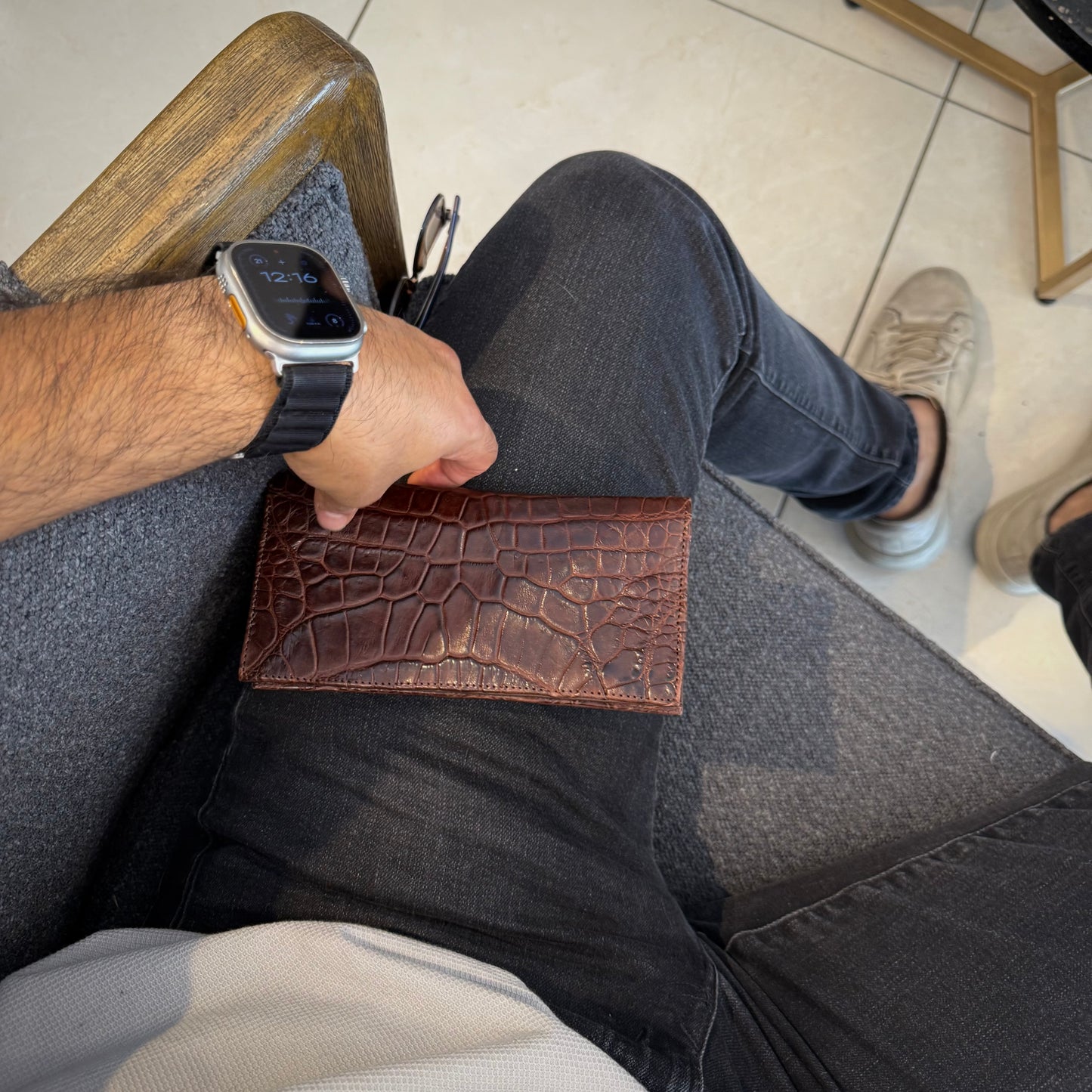 Billetera XL Cocodrilo genuino café