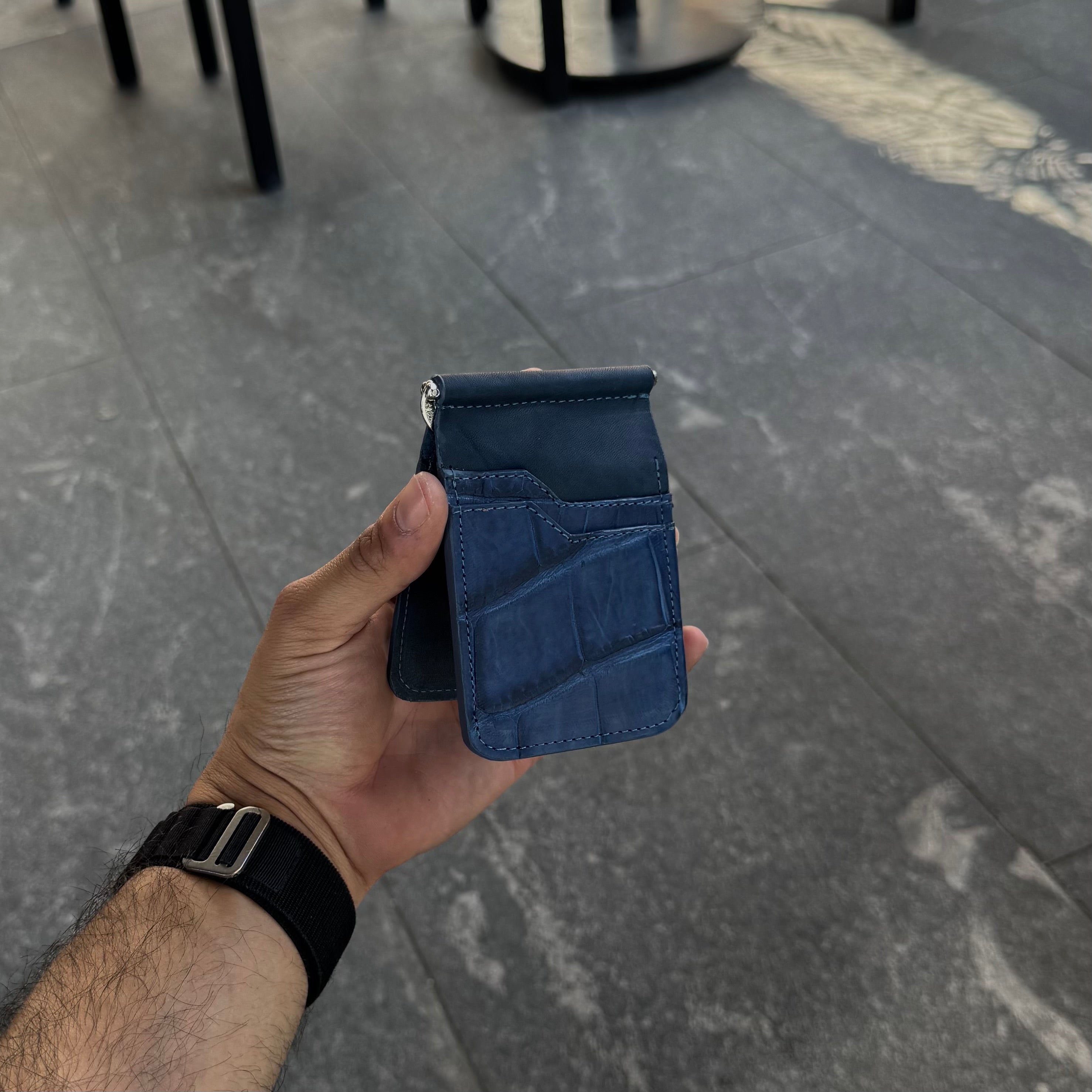 Billetera de Clip Cocodrilo Genuino blue.