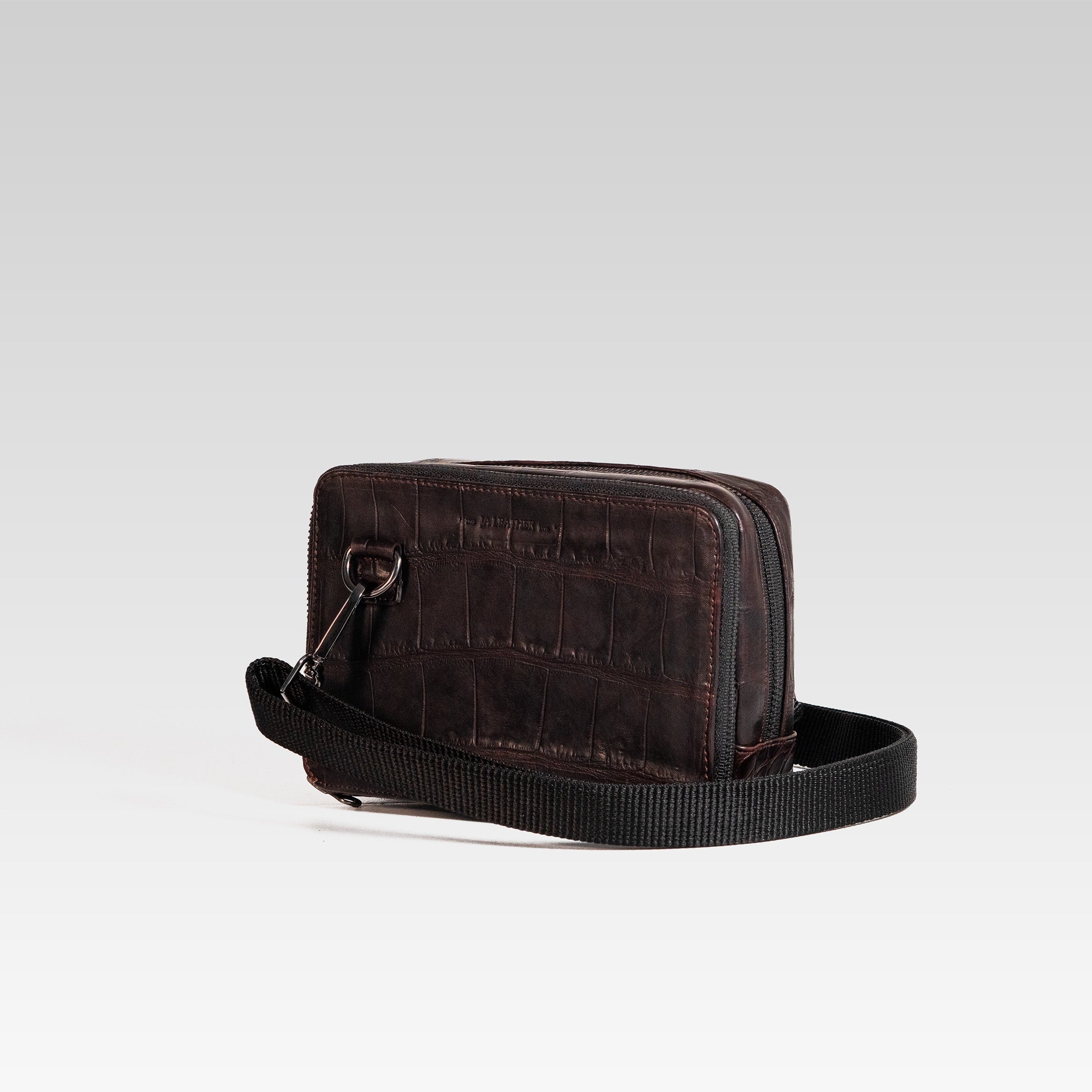 Bandolera César piel cocodrilo genuino Café