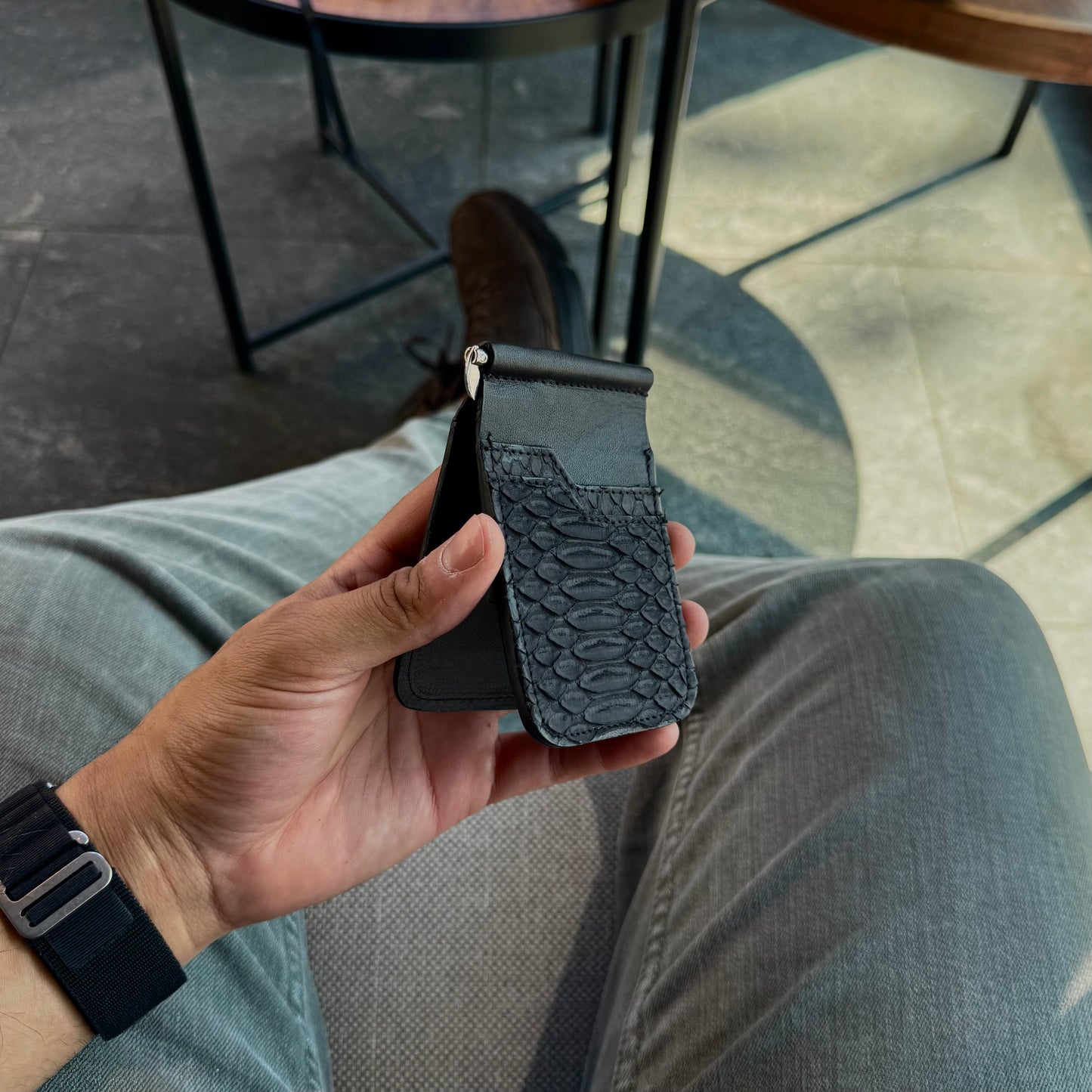 Billetera clip cesar serpiente pithon Genuino Black.