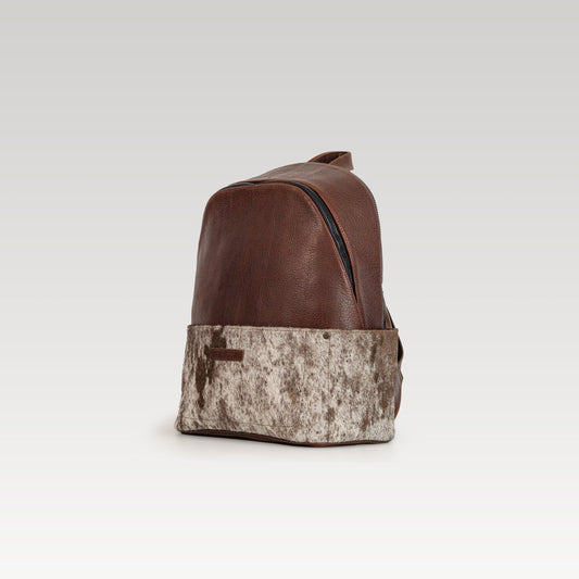 Backpack Leonel bisonte chocolate y cuero pelo