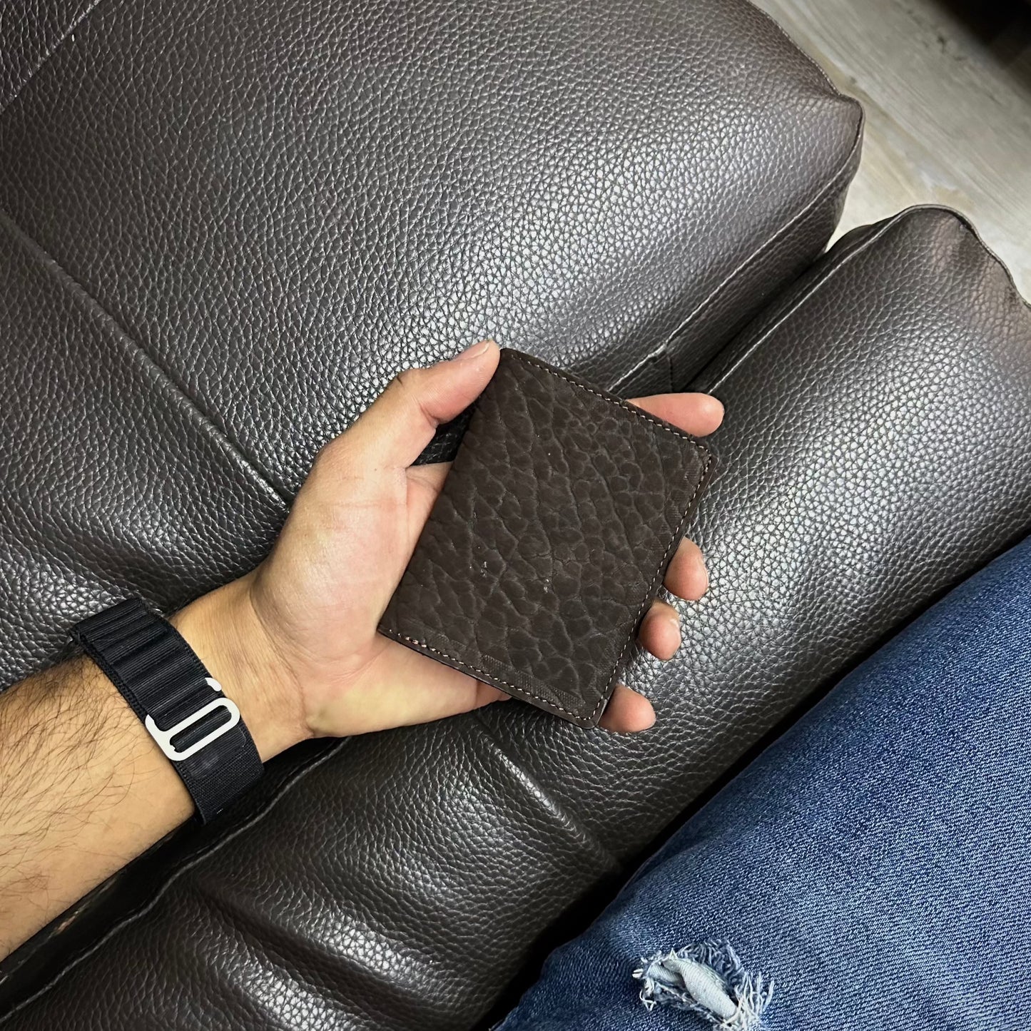 Bifold Piel cuello de toro Cafe