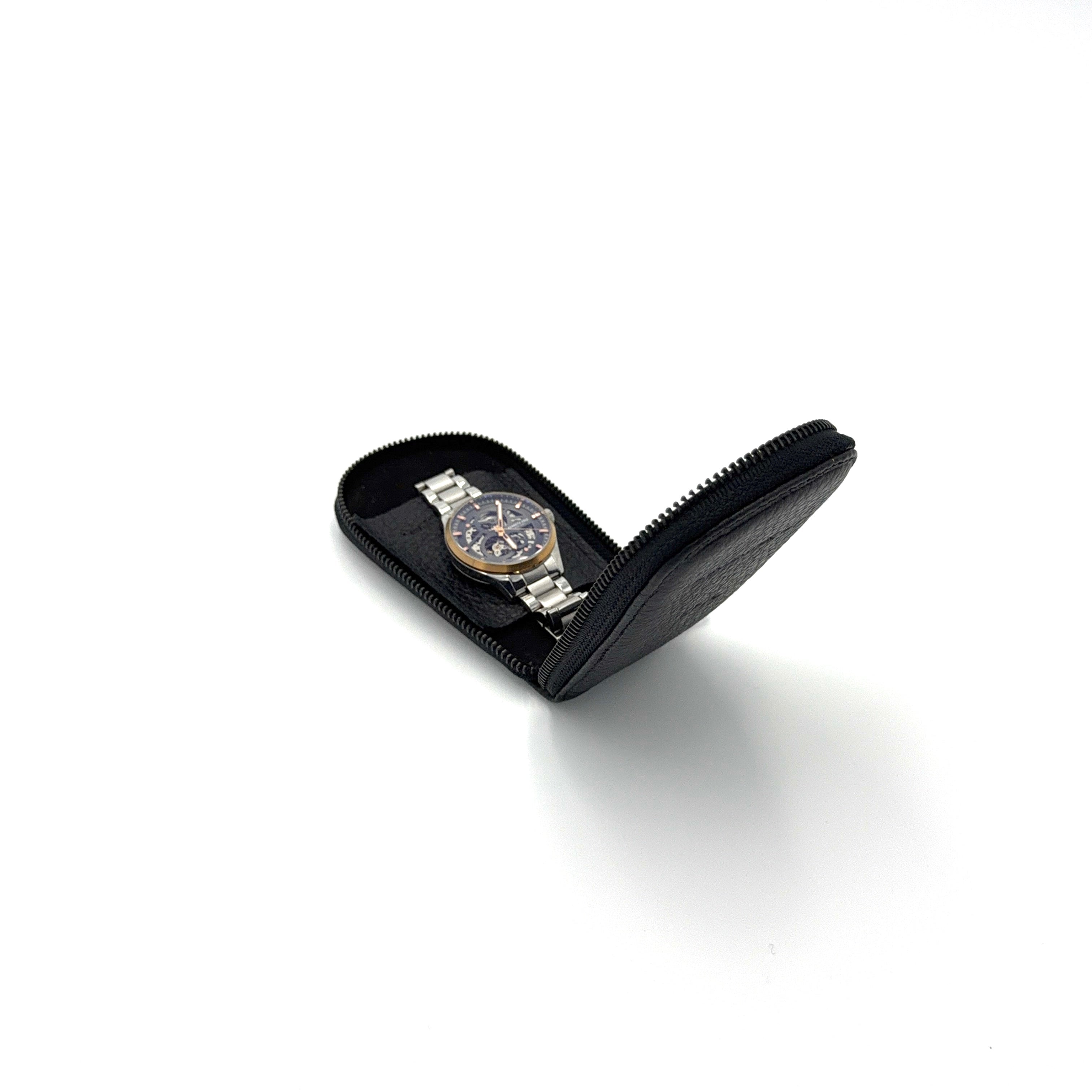 Porta Reloj Alejandro en piel de res color negro
