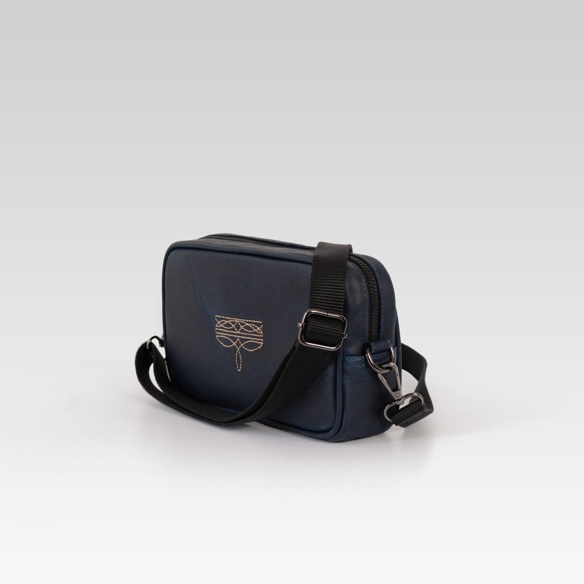 Bandolera de piel para hombre Alberto azul con ringle beige - JA LEATHER