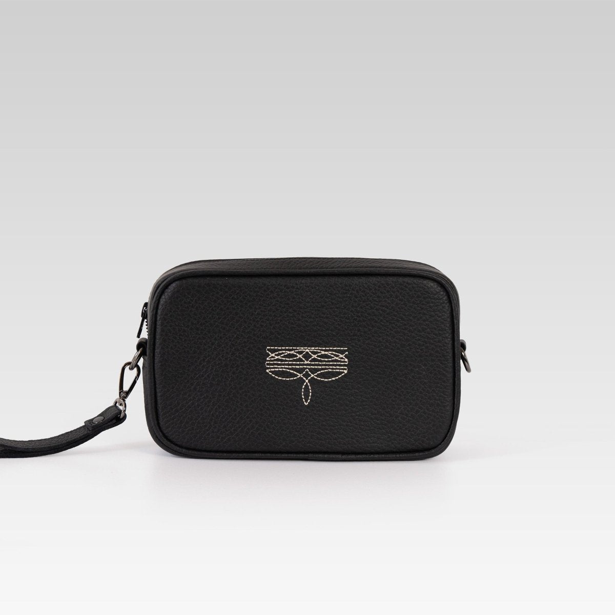 Bandolera de piel para hombre Alberto negro con ringle beige - JA LEATHER