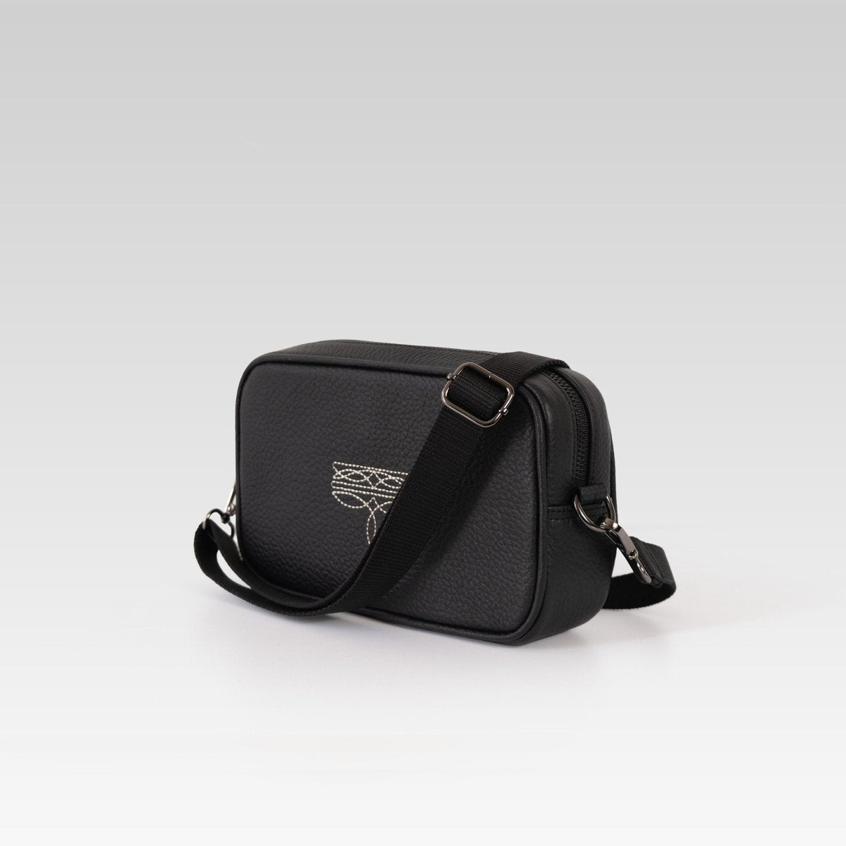 Bandolera de piel para hombre Alberto negro con ringle beige - JA LEATHER