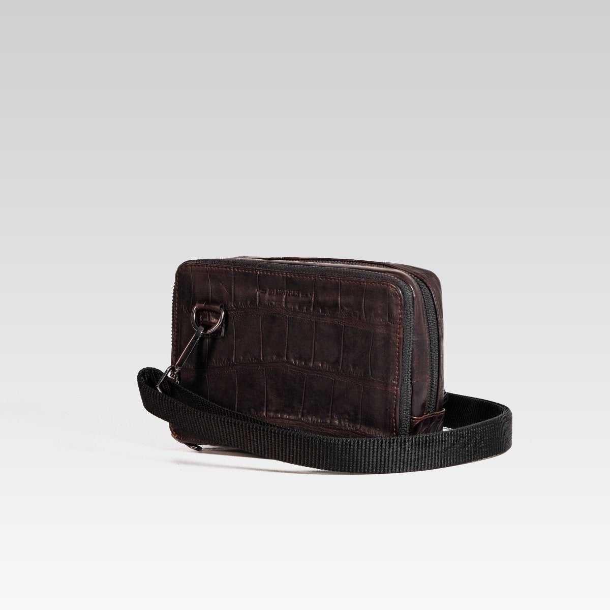 Bandolera de piel para hombre Cesar cocodrilo cafe - JA LEATHER