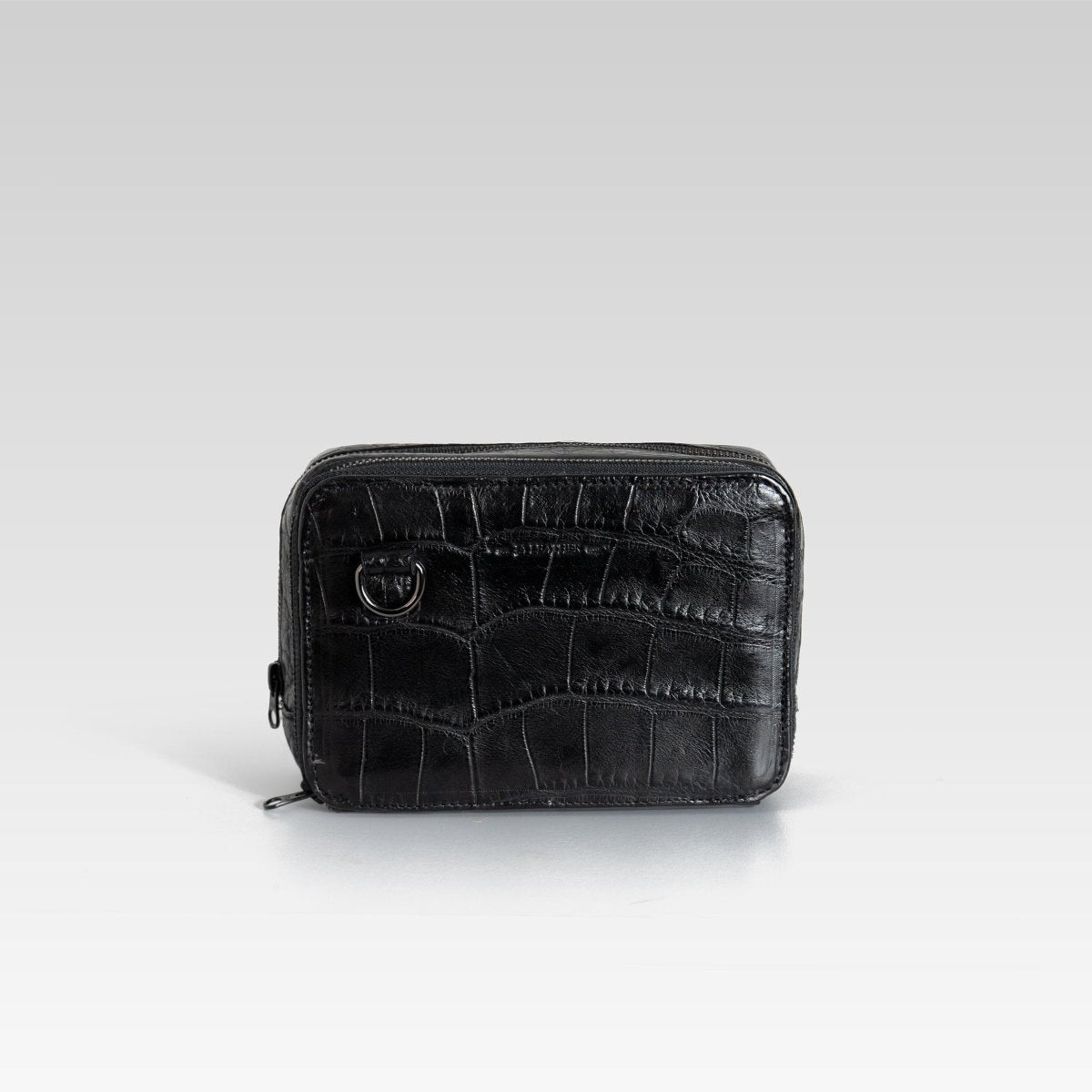 Bandolera de piel para hombre Cesar cocodrilo negro - JA LEATHER
