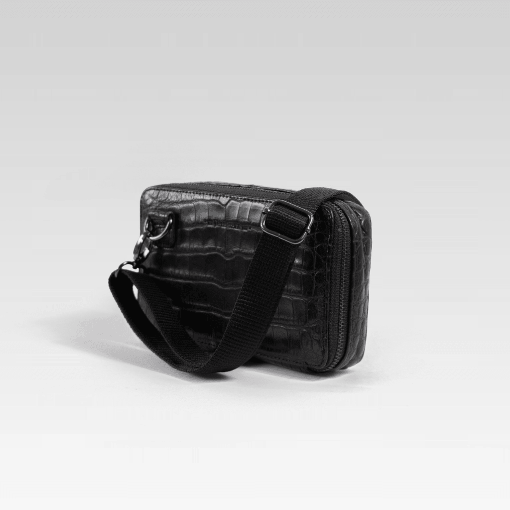 Bandolera de piel para hombre Santiago cocodrilo negro - JA LEATHER