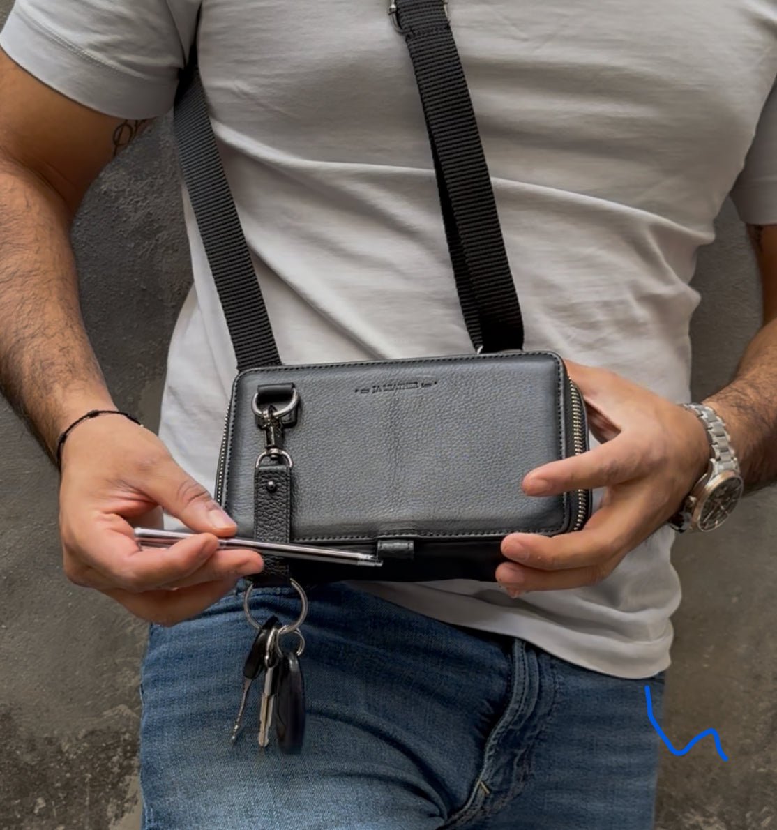 Bandolera de piel para hombre Santiago negro - JA LEATHER