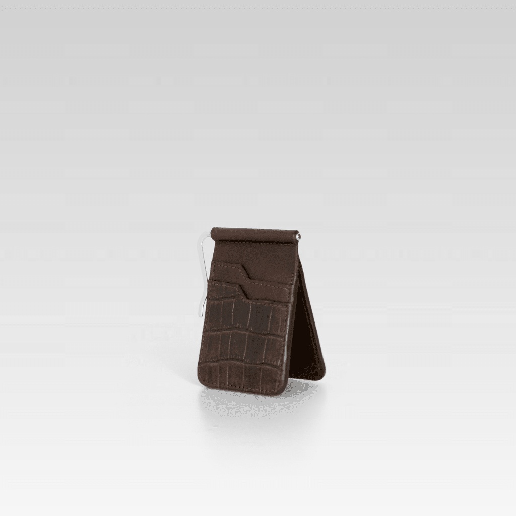 Billetera clip de piel de cocodrilo para hombre César café - JA LEATHER