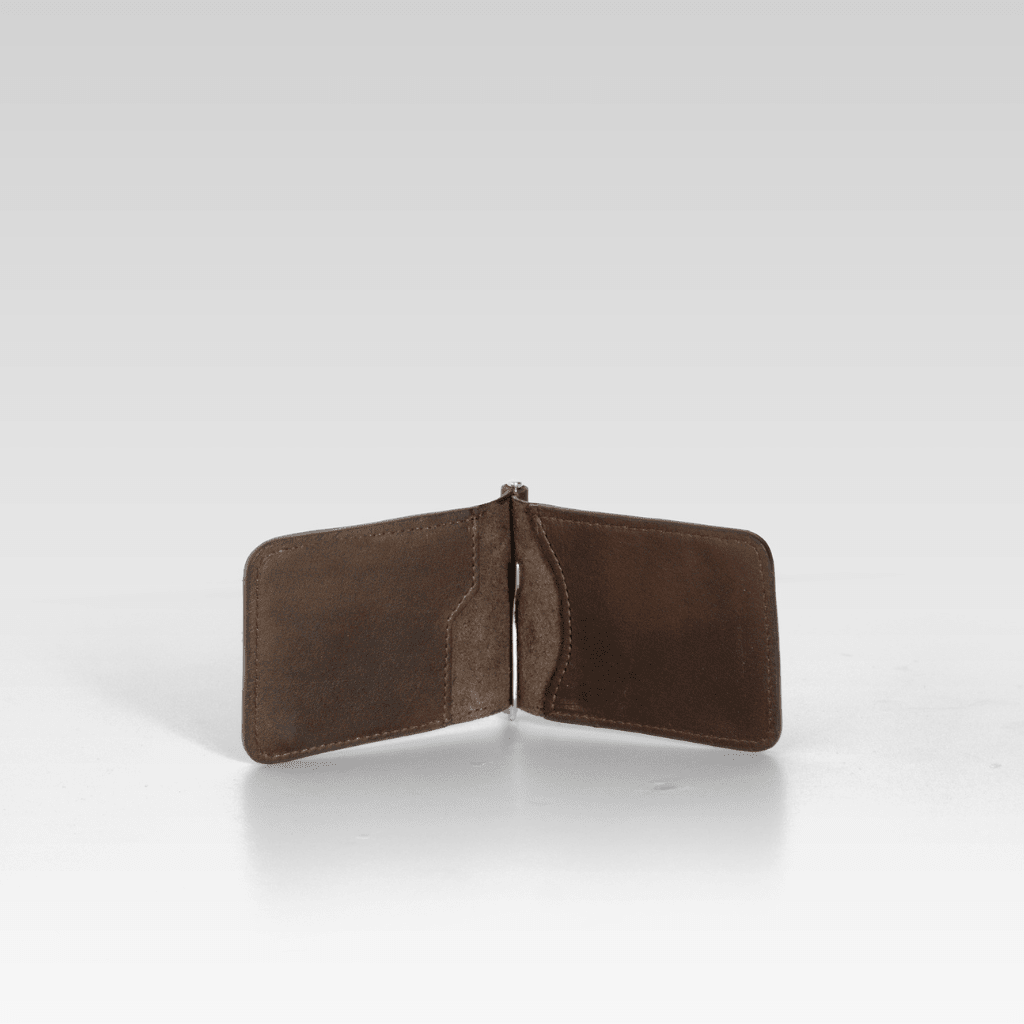 Billetera clip de piel de cocodrilo para hombre César café - JA LEATHER