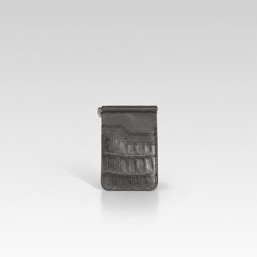 Billetera clip de piel de cocodrilo para hombre César gris - JA LEATHER