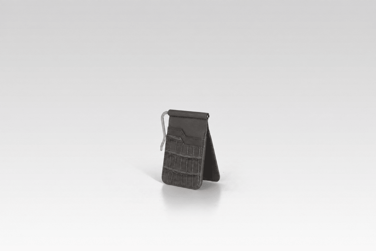 Billetera clip de piel de cocodrilo para hombre César gris - JA LEATHER