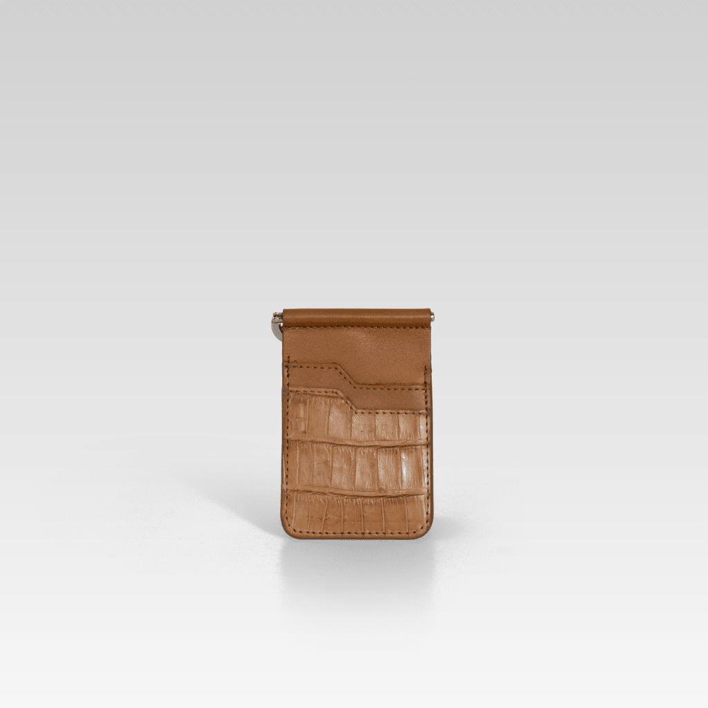Billetera clip de piel de cocodrilo para hombre César miel - JA LEATHER