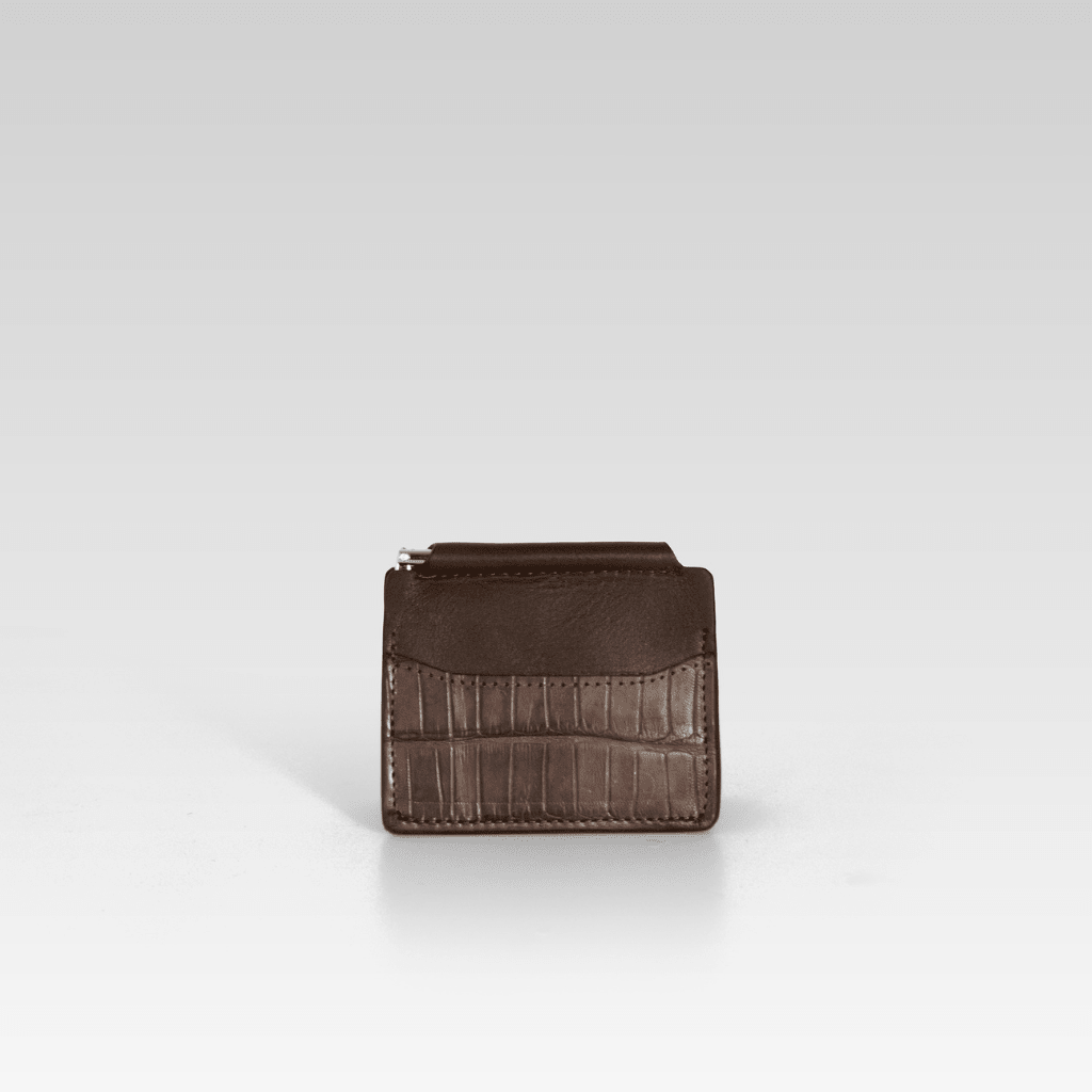 Billetera clip de piel de cocodrilo para hombre Santiago café - JA LEATHER